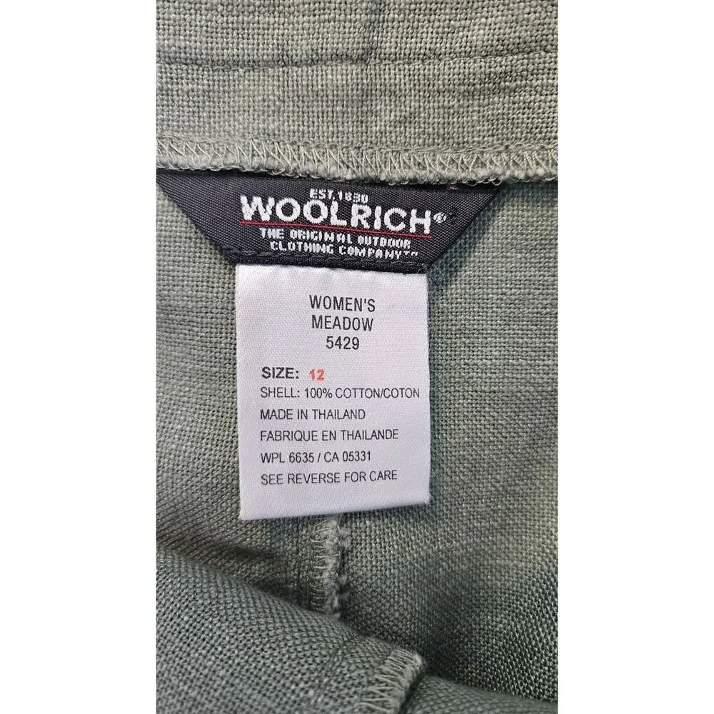 Woolrich Skirt Size 12 Olive Green 100% Cotton Front Pockets